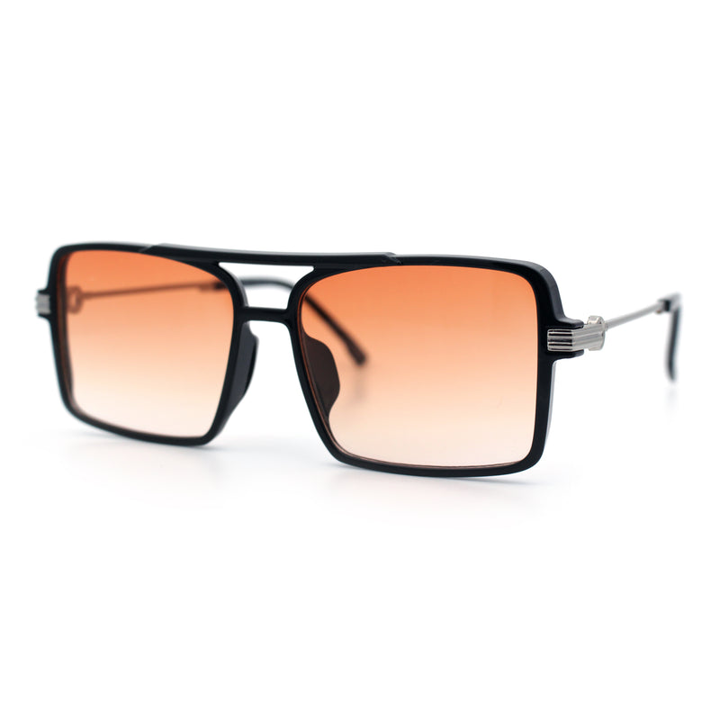Mens Gentlemanly Rectangle Flat Top Double Bridge Mob Metal Arm Sunglasses