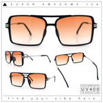 Mens Gentlemanly Rectangle Flat Top Double Bridge Mob Metal Arm Sunglasses