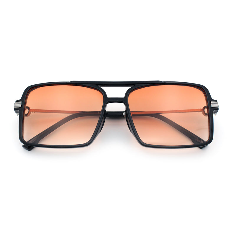 Mens Gentlemanly Rectangle Flat Top Double Bridge Mob Metal Arm Sunglasses