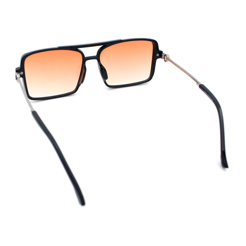 Mens Gentlemanly Rectangle Flat Top Double Bridge Mob Metal Arm Sunglasses
