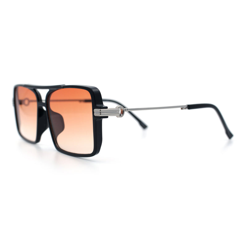 Mens Gentlemanly Rectangle Flat Top Double Bridge Mob Metal Arm Sunglasses