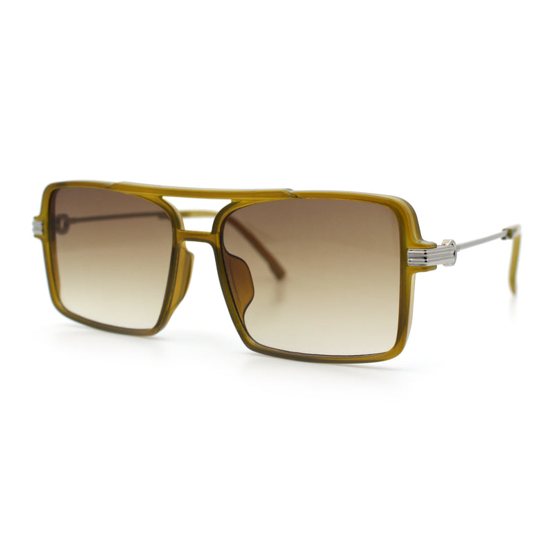 Mens Gentlemanly Rectangle Flat Top Double Bridge Mob Metal Arm Sunglasses