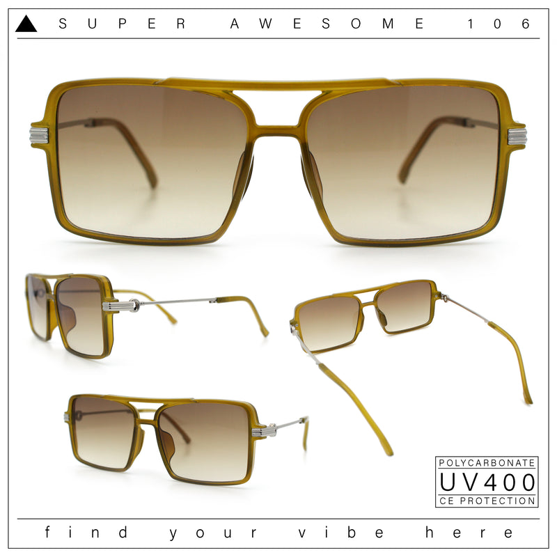 Mens Gentlemanly Rectangle Flat Top Double Bridge Mob Metal Arm Sunglasses