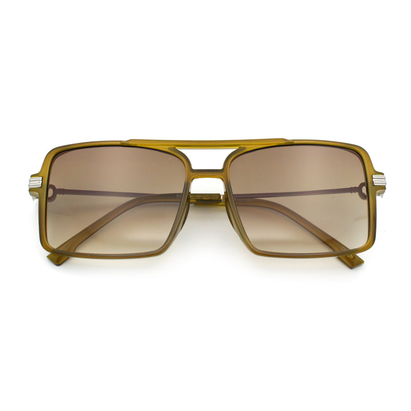 Mens Gentlemanly Rectangle Flat Top Double Bridge Mob Metal Arm Sunglasses