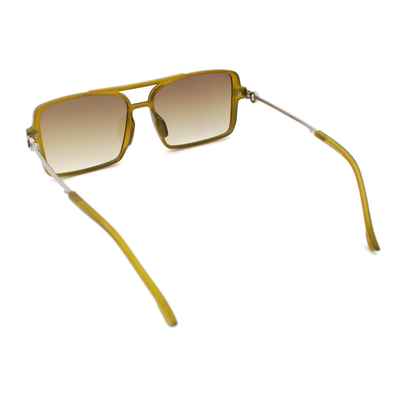 Mens Gentlemanly Rectangle Flat Top Double Bridge Mob Metal Arm Sunglasses