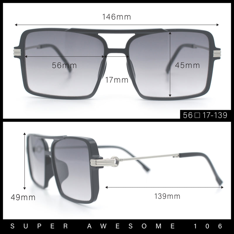 Mens Gentlemanly Rectangle Flat Top Double Bridge Mob Metal Arm Sunglasses