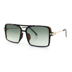 Mens Gentlemanly Rectangle Flat Top Double Bridge Mob Metal Arm Sunglasses