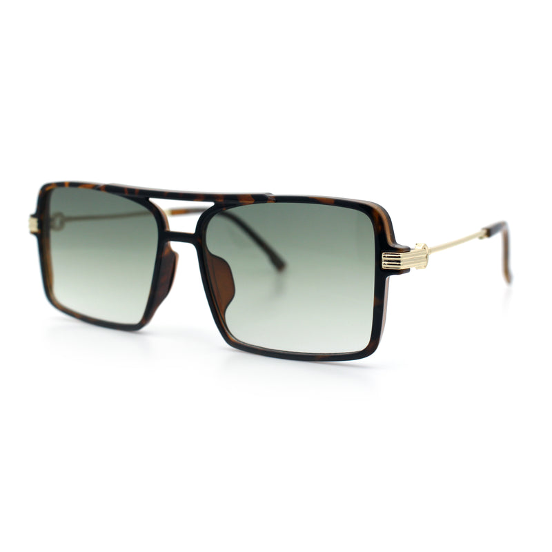 Mens Gentlemanly Rectangle Flat Top Double Bridge Mob Metal Arm Sunglasses