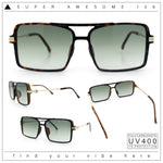 Mens Gentlemanly Rectangle Flat Top Double Bridge Mob Metal Arm Sunglasses