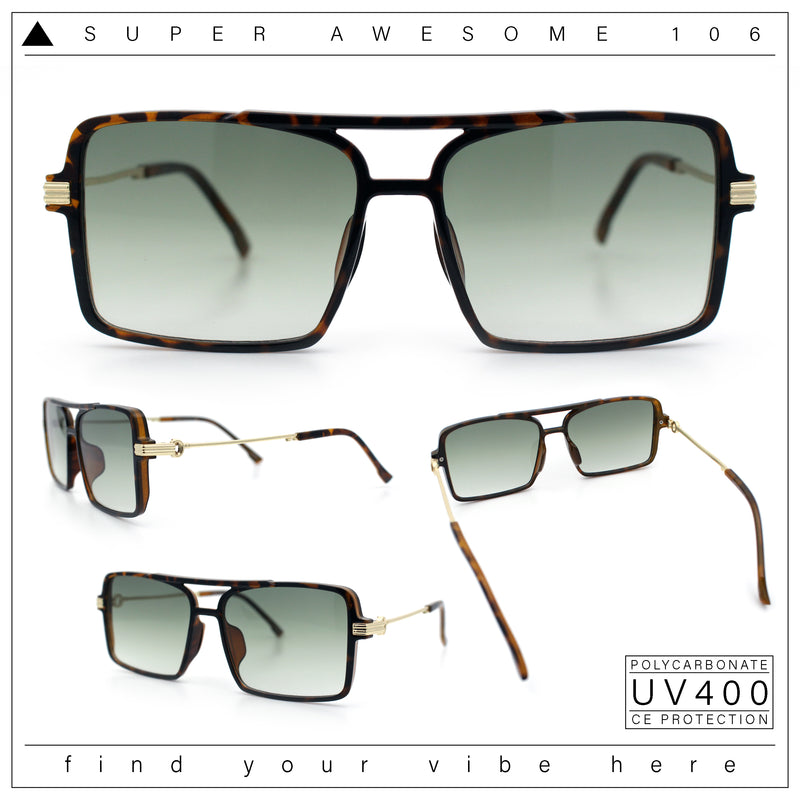 Mens Gentlemanly Rectangle Flat Top Double Bridge Mob Metal Arm Sunglasses