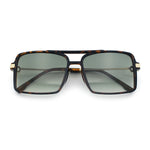 Mens Gentlemanly Rectangle Flat Top Double Bridge Mob Metal Arm Sunglasses