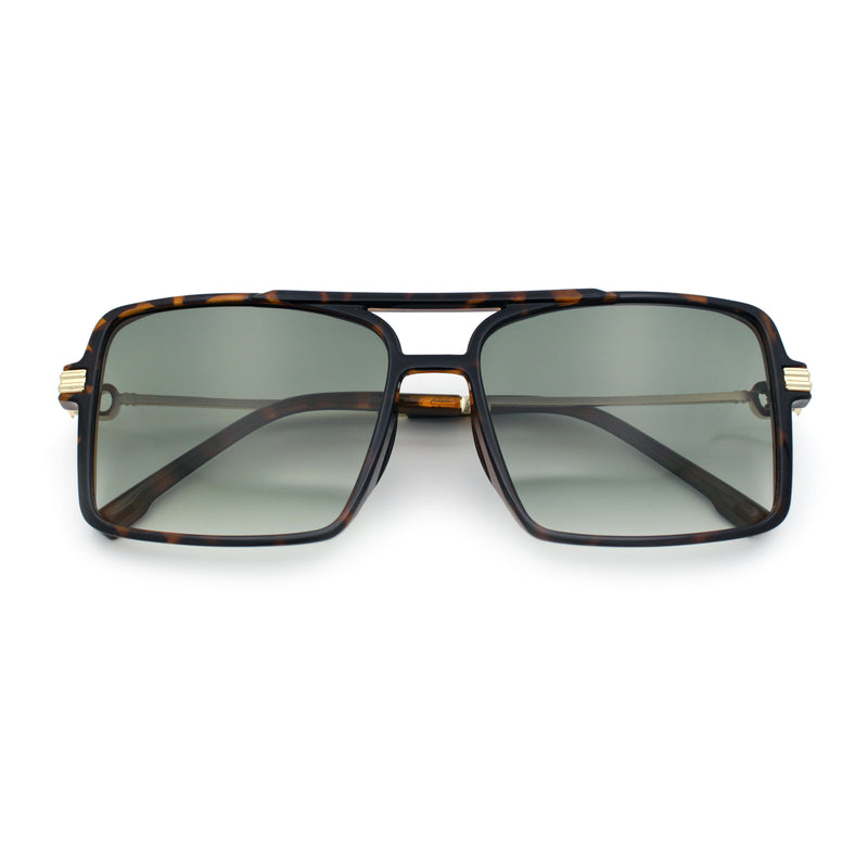 Mens Gentlemanly Rectangle Flat Top Double Bridge Mob Metal Arm Sunglasses
