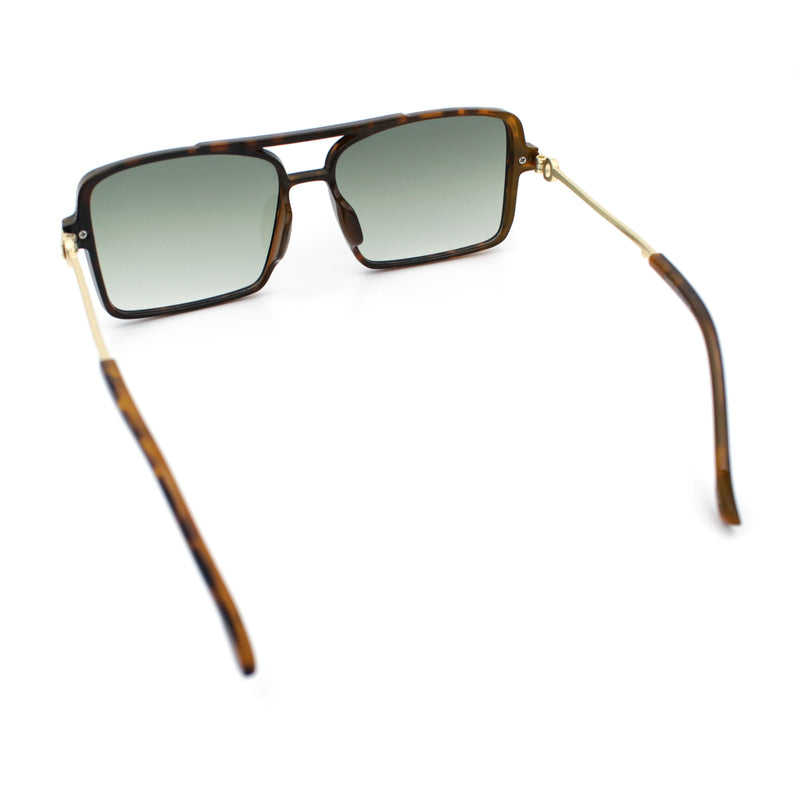 Mens Gentlemanly Rectangle Flat Top Double Bridge Mob Metal Arm Sunglasses