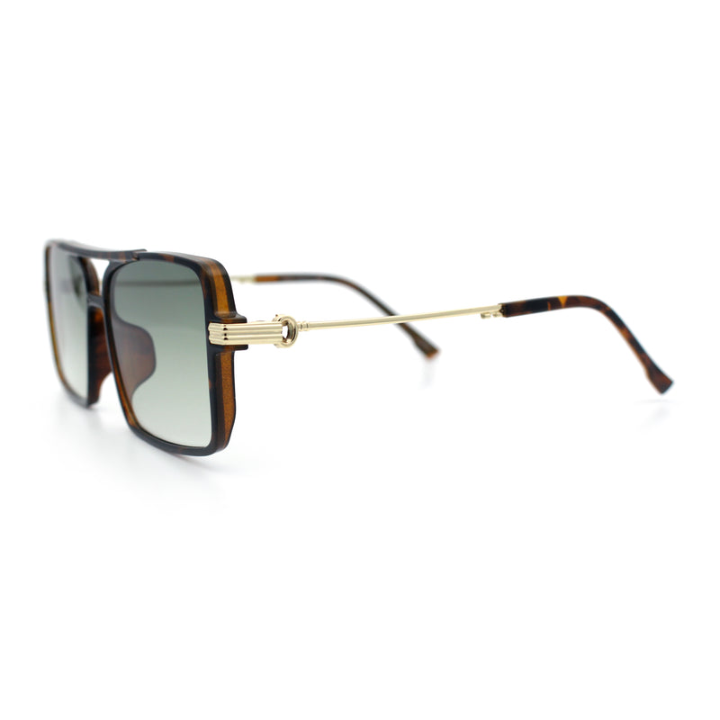 Mens Gentlemanly Rectangle Flat Top Double Bridge Mob Metal Arm Sunglasses
