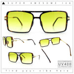 Mens Gentlemanly Rectangle Flat Top Double Bridge Mob Metal Arm Sunglasses
