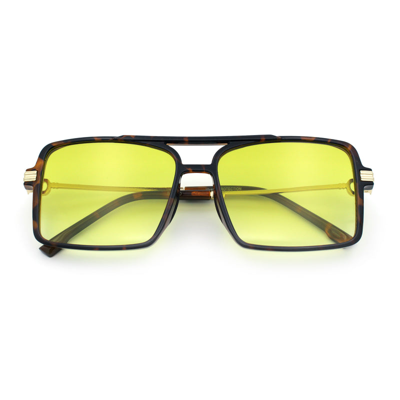 Mens Gentlemanly Rectangle Flat Top Double Bridge Mob Metal Arm Sunglasses