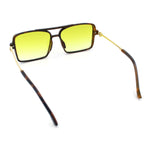 Mens Gentlemanly Rectangle Flat Top Double Bridge Mob Metal Arm Sunglasses