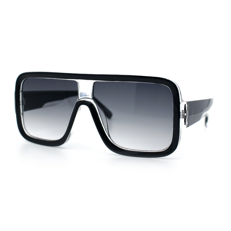 Oversized Rectangle Racer Shield 80s Plastic Fashion Flat Top Sunglasses