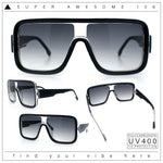 Oversized Rectangle Racer Shield 80s Plastic Fashion Flat Top Sunglasses