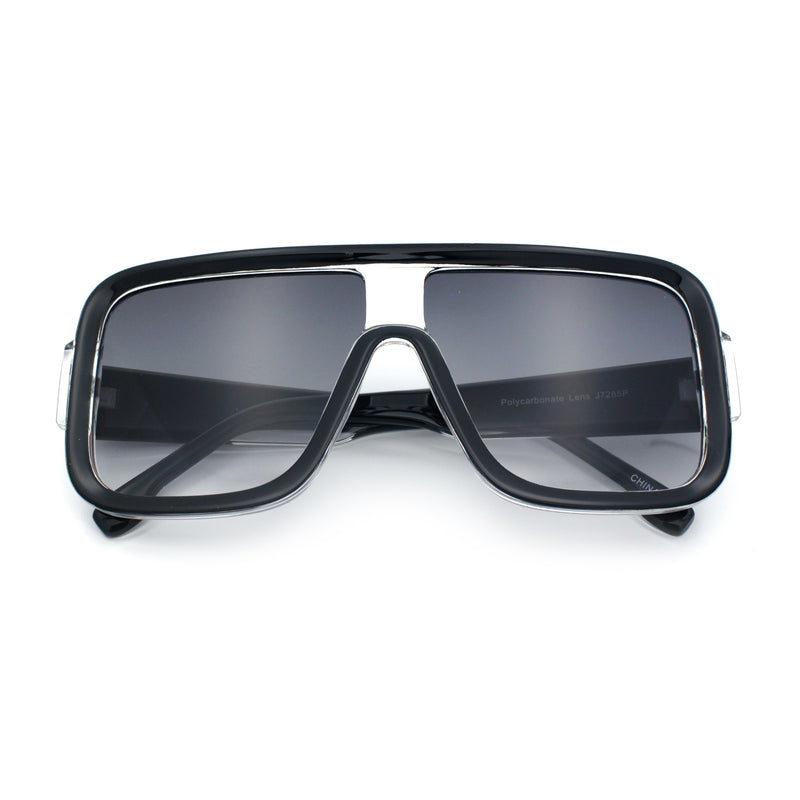Oversized Rectangle Racer Shield 80s Plastic Fashion Flat Top Sunglasses