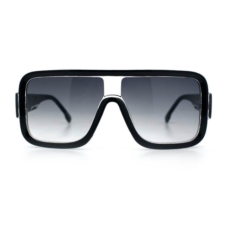 Oversized Rectangle Racer Shield 80s Plastic Fashion Flat Top Sunglasses