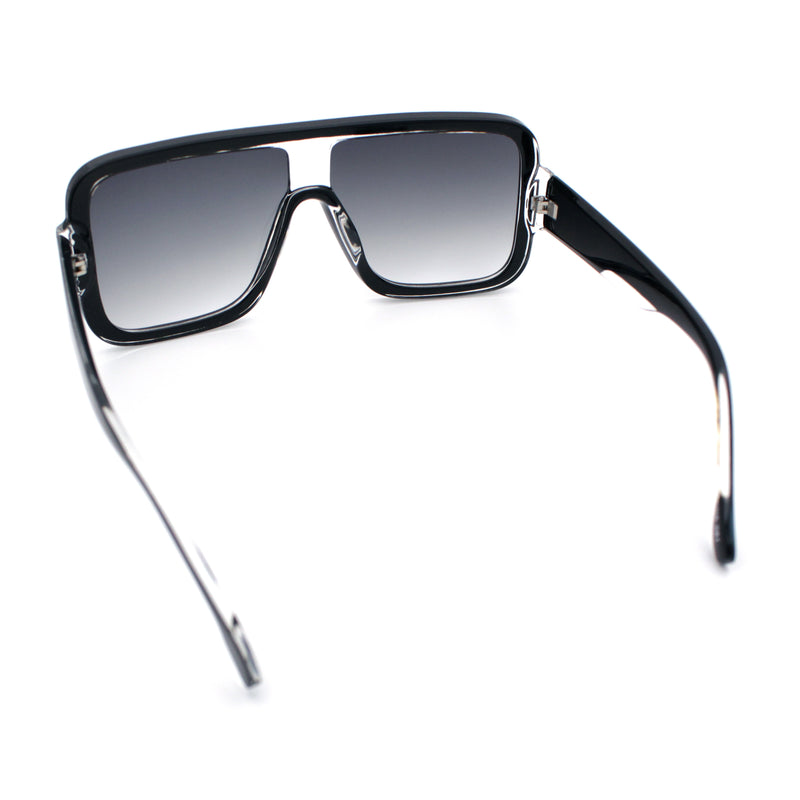 Oversized Rectangle Racer Shield 80s Plastic Fashion Flat Top Sunglasses