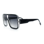 Oversized Rectangle Racer Shield 80s Plastic Fashion Flat Top Sunglasses
