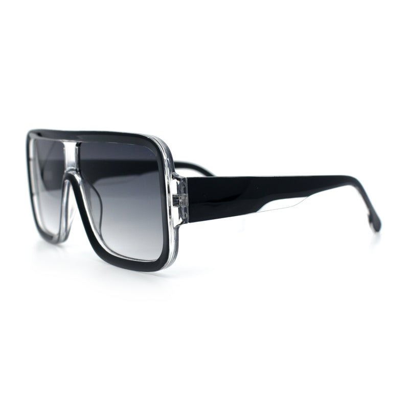 Oversized Rectangle Racer Shield 80s Plastic Fashion Flat Top Sunglasses