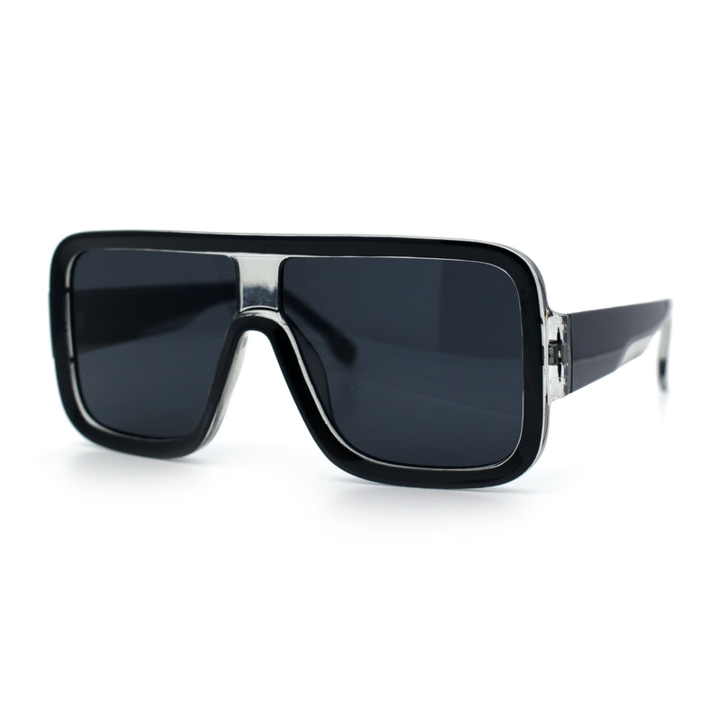 Oversized Rectangle Racer Shield 80s Plastic Fashion Flat Top Sunglasses