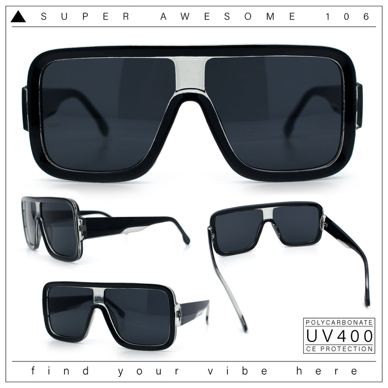 Oversized Rectangle Racer Shield 80s Plastic Fashion Flat Top Sunglasses