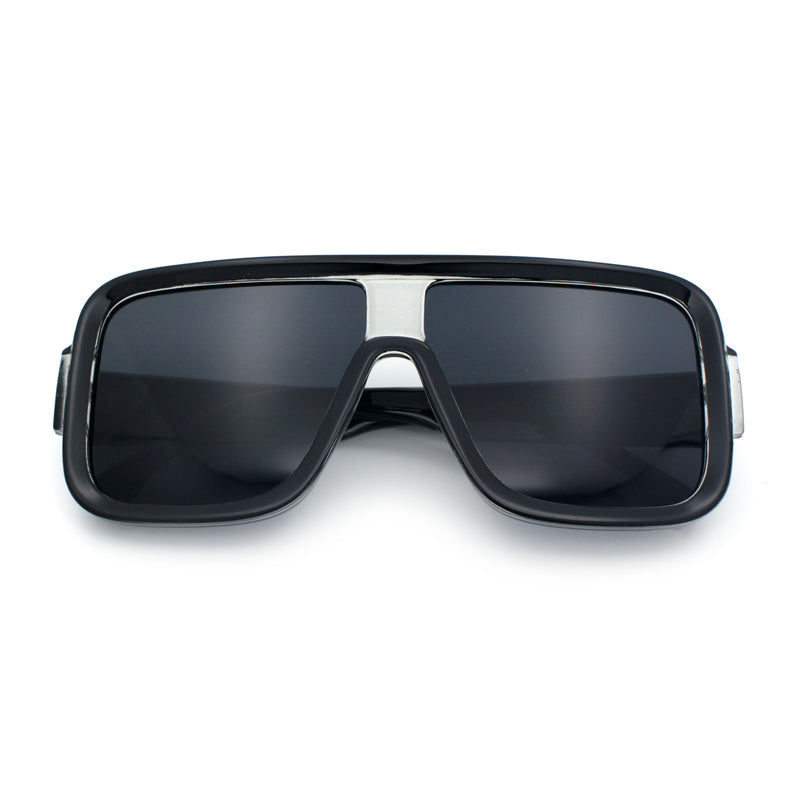 Oversized Rectangle Racer Shield 80s Plastic Fashion Flat Top Sunglasses