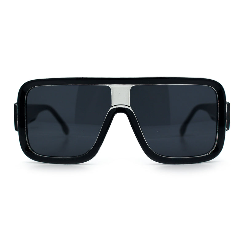 Oversized Rectangle Racer Shield 80s Plastic Fashion Flat Top Sunglasses