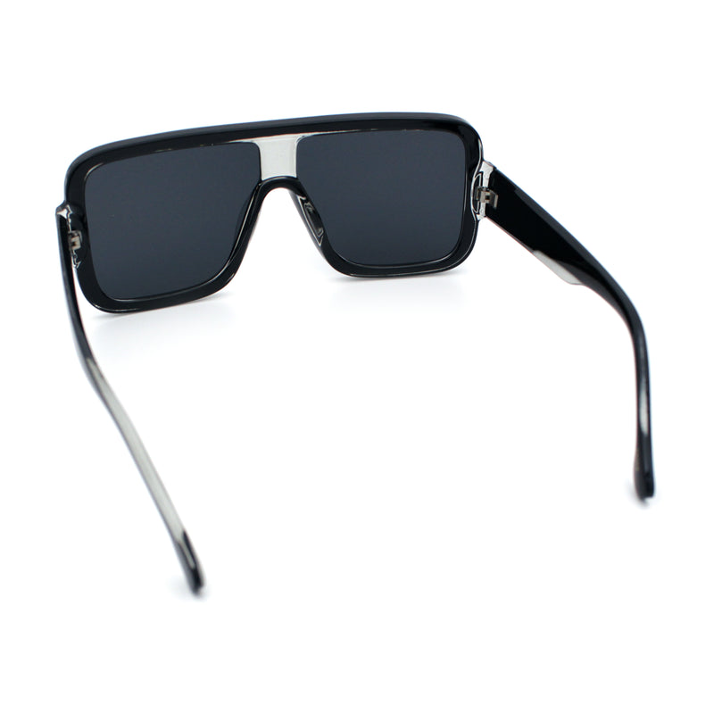 Oversized Rectangle Racer Shield 80s Plastic Fashion Flat Top Sunglasses