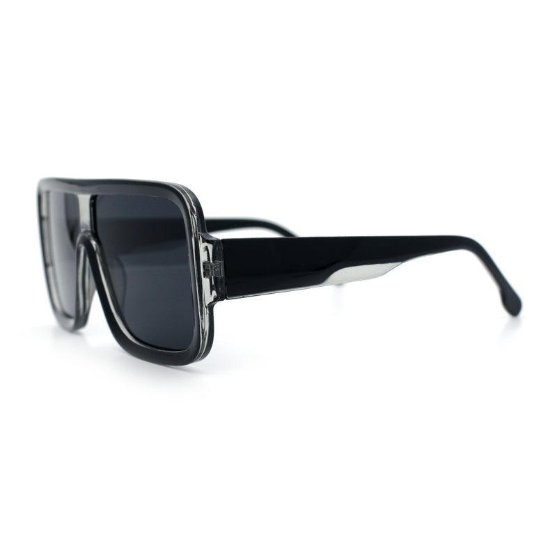 Oversized Rectangle Racer Shield 80s Plastic Fashion Flat Top Sunglasses