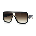 Oversized Rectangle Racer Shield 80s Plastic Fashion Flat Top Sunglasses