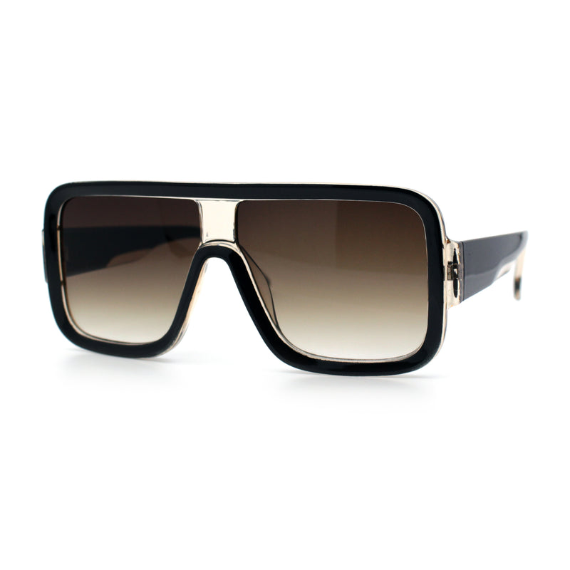 Oversized Rectangle Racer Shield 80s Plastic Fashion Flat Top Sunglasses