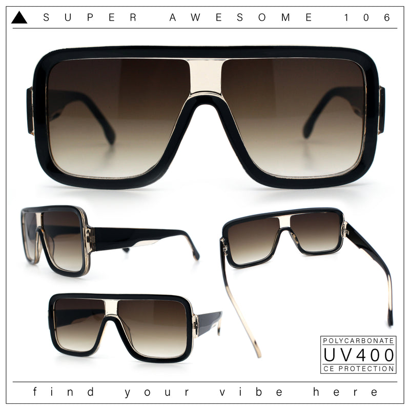 Oversized Rectangle Racer Shield 80s Plastic Fashion Flat Top Sunglasses