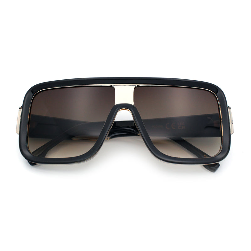 Oversized Rectangle Racer Shield 80s Plastic Fashion Flat Top Sunglasses