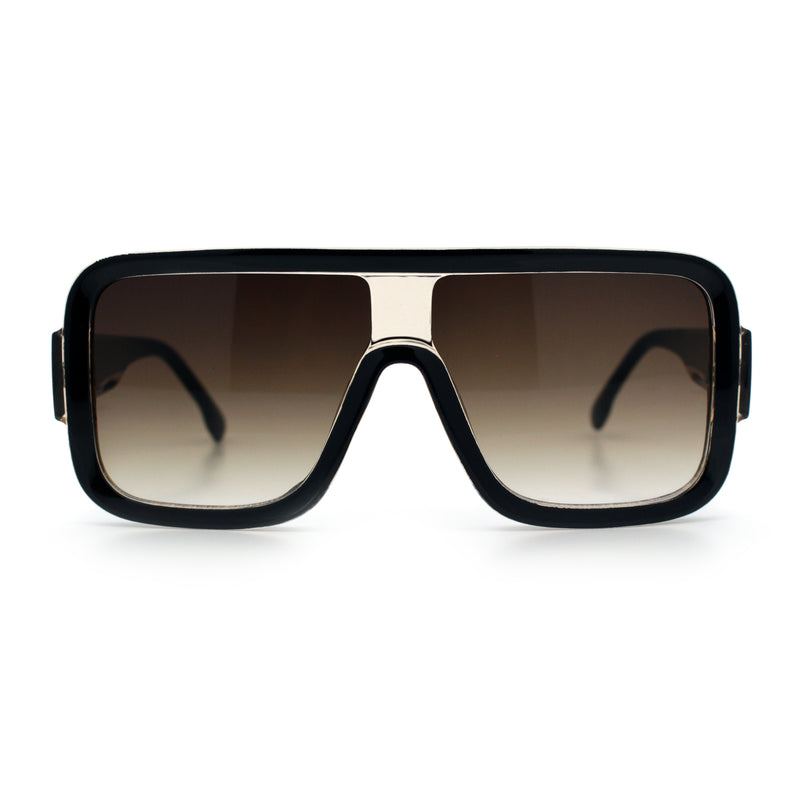 Oversized Rectangle Racer Shield 80s Plastic Fashion Flat Top Sunglasses