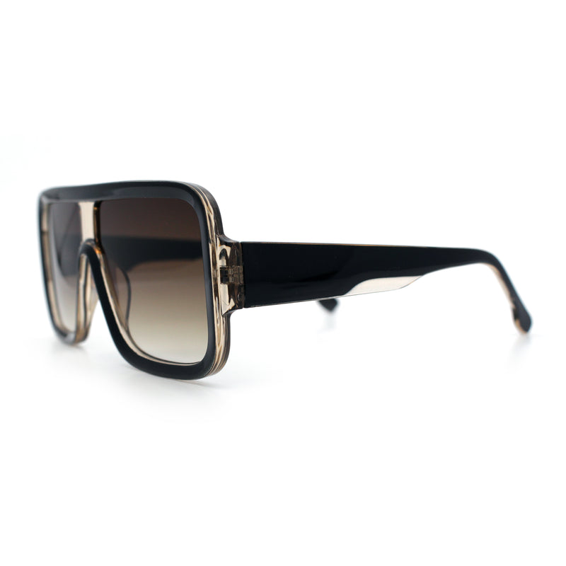 Oversized Rectangle Racer Shield 80s Plastic Fashion Flat Top Sunglasses