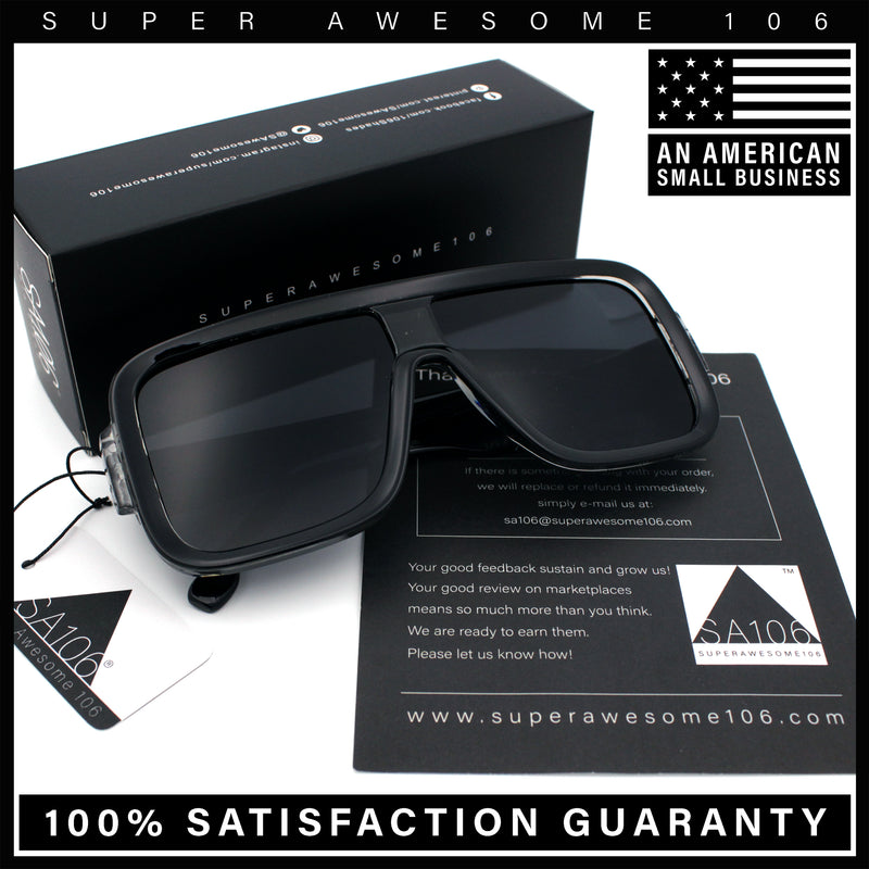 Oversized Rectangle Racer Shield 80s Plastic Fashion Flat Top Sunglasses