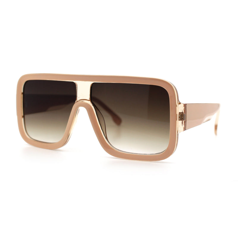 Oversized Rectangle Racer Shield 80s Plastic Fashion Flat Top Sunglasses