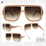 Oversized Rectangle Racer Shield 80s Plastic Fashion Flat Top Sunglasses