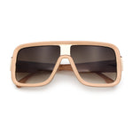 Oversized Rectangle Racer Shield 80s Plastic Fashion Flat Top Sunglasses