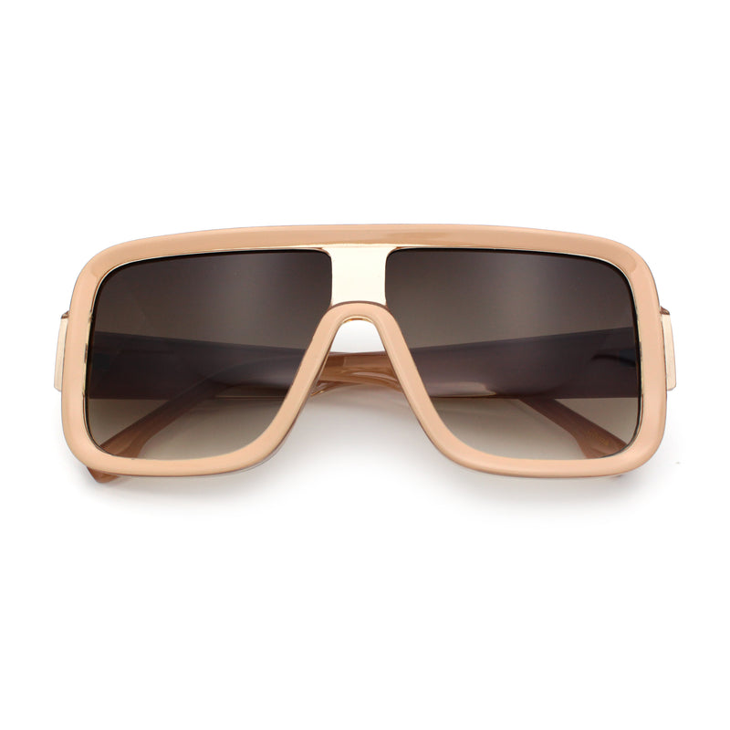 Oversized Rectangle Racer Shield 80s Plastic Fashion Flat Top Sunglasses