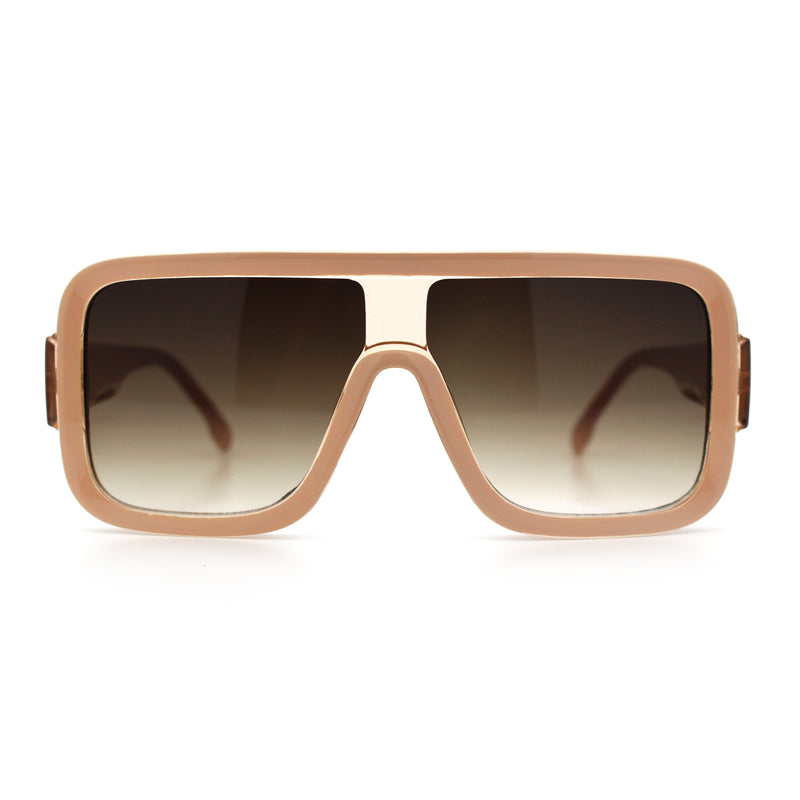 Oversized Rectangle Racer Shield 80s Plastic Fashion Flat Top Sunglasses