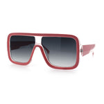 Oversized Rectangle Racer Shield 80s Plastic Fashion Flat Top Sunglasses