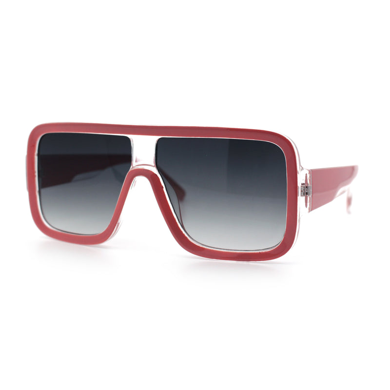 Oversized Rectangle Racer Shield 80s Plastic Fashion Flat Top Sunglasses