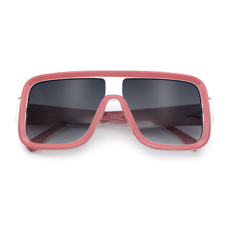 Oversized Rectangle Racer Shield 80s Plastic Fashion Flat Top Sunglasses