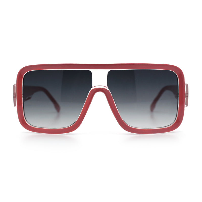 Oversized Rectangle Racer Shield 80s Plastic Fashion Flat Top Sunglasses